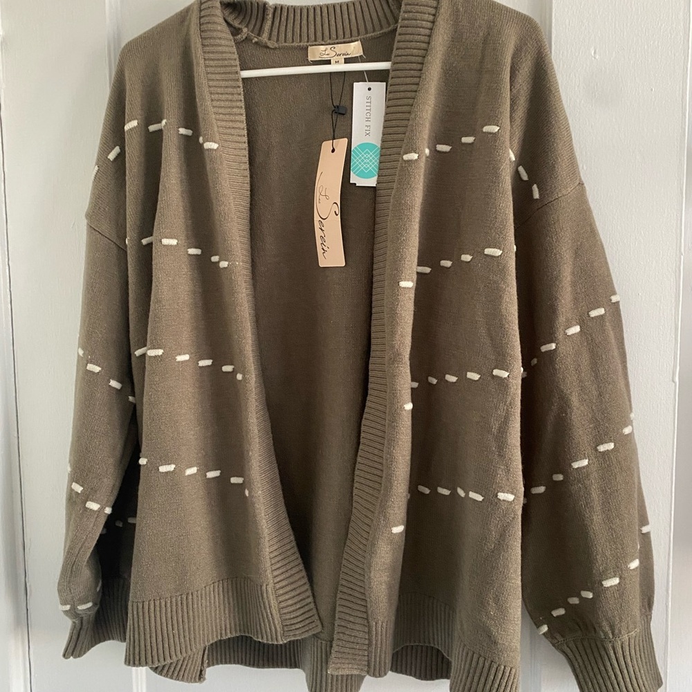 Brown and White Striped Cardigan